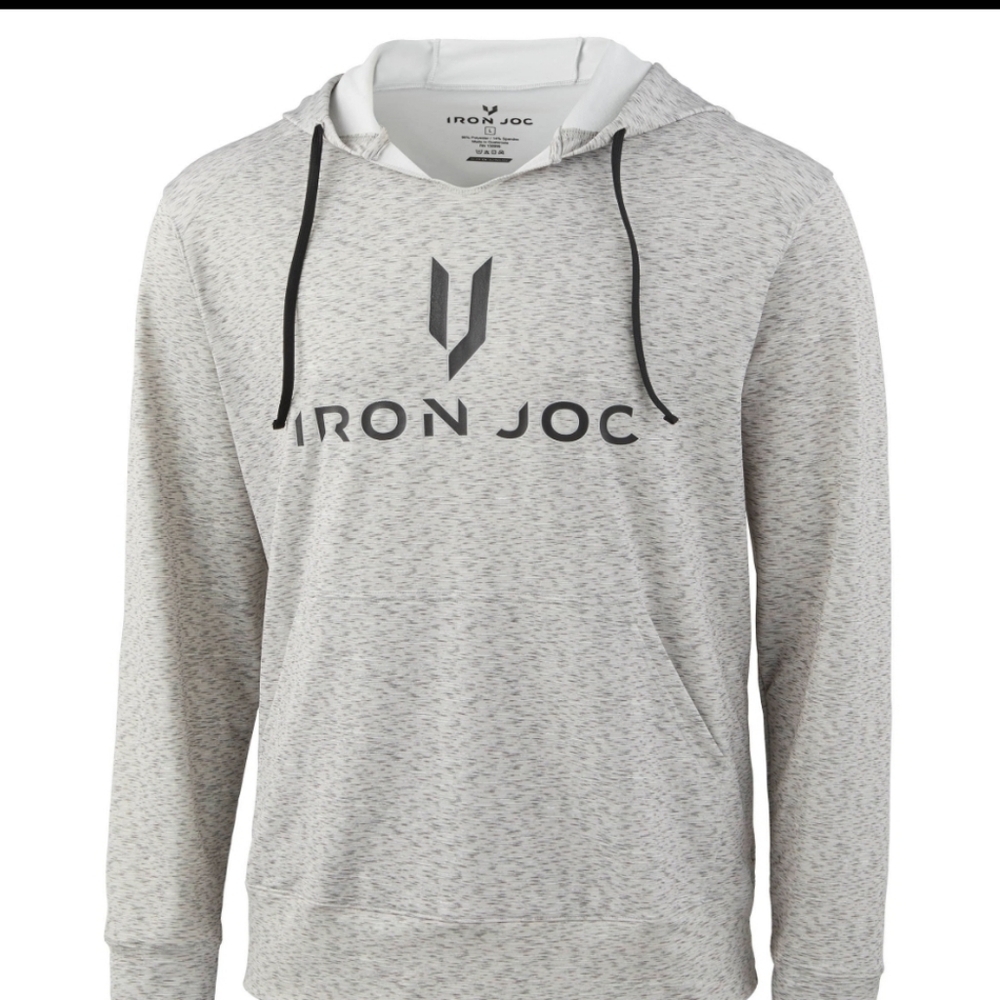 Iron Joc Mens Performance Hoodie Heather Gray Silver Ion Tech Large NWT